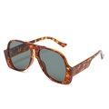Oversized tortoise shell aviator sunglasses with gold metal bridge and dark grey lenses - Leopard Frame Dark Green Lens