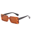 Retro rectangle tortoise shell sunglasses with dark brown lenses and metal rivet details - Leopard Frame / Tea Lens