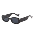 Lunettes de soleil ovales noires pour femmes avec branches ondulées sur fond blanc neutre - Monture Noire / Verres Noirs