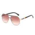 Oversized hexagonal sunglasses with gradient brown lenses and tricolor striped temples - One Size / Gold Frame Gradient Tea Lens