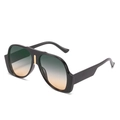 Oversized black pilot sunglasses with green to orange gradient lenses and gold accents - Black Frame Green Yellow Lens