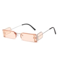 Retro futuristic rectangle rimless sunglasses with orange lenses and silver metal frames - Silver Frame Light Champagne Lens