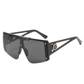 Oversized trendy flat top sunglasses with black frame, gold studs and cutout temples - Black Frame / Black Lens