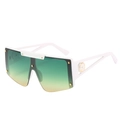 Oversized white frame sunglasses with gradient green lenses and gold side accents - White Frame Green Yellow Lens