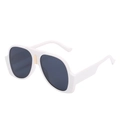 Oversized white pilot sunglasses with thick frames and golden metal bridge accents - White Frame Gray Lens