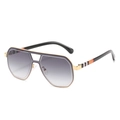 Classic aviator sunglasses with gold metal frame and iconic striped temple detail - One Size / Gold Frame Gradient Gray Lens