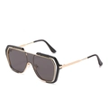 Oversized square black and gold sunglasses with thick frames and dark grey lenses - One Size / Black Frame / Black Lens