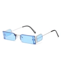 Steampunk rectangular sunglasses with blue lenses and silver metal side shields - Silver Frame Blue Lens