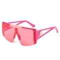 Oversized hot pink shield sunglasses with gold rivets and translucent pink lenses - Purple Frame Pink Lens