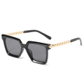 Fashion oversized square sunglasses with black frame and gold chain metal temples - Black Frame / Black Lens