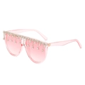 Rosafarbene Oversize-Sonnenbrille mit glitzernden Strassfransen und Verlaufslinsen - Auf Lager / Standard-Sonnenbrille mit rosa Rahmen und doppelt rosa Gläsern