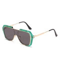 Große quadratische Sonnenbrille mit grünem Rahmen und goldenen Metallbügeln - Einheitsgröße / Grüner Rahmen Graue Gläser