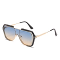 Oversized square sunglasses with blue to orange gradient lenses and gold double bridge frame - One Size / Black Frame Blue Tea Lens
