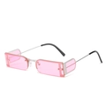 Pink rectangular lenses with silver half-frame metal sunglasses for a trendy street look - Silver Frame Pink Lens