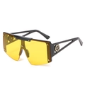 Oversized shield sunglasses featuring vibrant yellow lenses and gold hub detail - Black Frame Yellow Lens