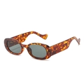 Classic leopard print oval sunglasses with thick temples and dark grey lenses - Leopard Frame Dark Green Lens
