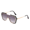 Modische Oversize-Quadrat-Sonnenbrille mit goldenem Metallrahmen und lila Verlaufgläsern - Einheitsgröße / Schwarzer Rahmen Doppelt Graue Linse