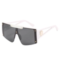 Oversized white frame shield sunglasses with gold studs and geometric hollow temples - White Frame Gray Lens