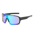 Lunettes de soleil de cyclisme noir mat avec revêtement violet et monture enveloppante - En stock / Monture noire standard verres miroir vert