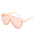 Lunettes de soleil oversize sans monture à dessus plat avec verres roses et branches crème - Monture Or Verres Rose Océan