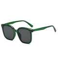Grüne quadratische Sonnenbrille mit dunklen Gläsern und silbernen Nieten auf weißem Grund - Dunkelgrüner Rahmen Schwarz Graue Gläser