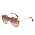 Übergroße quadratische Sonnenbrille in Schildpatt-Optik mit goldenen Metallakzenten - Einheitsgröße / Leopard-Rahmen Braune Verlaufsgläser
