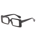 Retro black rectangular sunglasses with thick frames and silver metal stud accents - Black Frame Clear Lenses