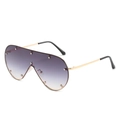 Übergroße goldene randlose Sonnenbrille mit lila Verlaufsgläsern und Nieten - Einheitsgröße / Goldrahmen Verlaufs-Graue Gläser