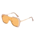 Übergroße quadratische Sonnenbrille mit orangen Gläsern und goldenem Metallgestell - Einheitsgröße / Rosa Rahmen Gelbe Linsen