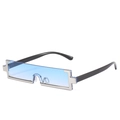 Futuristic square sunglasses with blue gradient lenses and pixelated silver metal frame - Silver Frame Blue Lens