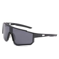 Matte black oversized polarized cycling sunglasses for outdoor sports and racing - Black Frame Grey Lens