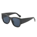 Fashionable black square oversized cat eye sunglasses with textured diamond grid wide temples - Black Frame / Black Lens