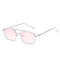 Stylish square silver metal sunglasses with pink lenses and a trendy double bridge design - Silver Frame Double Pink Lens