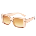 Trendy square sunglasses with transparent peach pink frame and gradient brown lenses - Champagne Frame Double Tea Lens