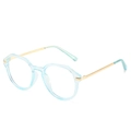 Montatura occhiali geometrica celeste con eleganti stanghette in metallo oro - Blu Trasparente