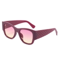Burgundy square sunglasses with gradient lenses and quilted texture temples - Purple Frame Pink Yellow Gradient Lens