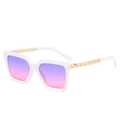 Chic white square sunglasses with purple gradient lenses and gold chain-textured temples - White Frame Purple Pink Lens