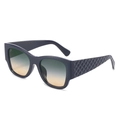 Chic square sunglasses with gradient lenses and textured quilted pattern on wide temples - Black Frame Green Yellow Gradient Lens