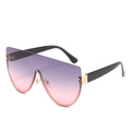Flat top oversized one-piece sunglasses with purple gradient lenses and gold metal accents - Gold Frame Gray Pink Lens