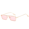 Fashion rectangular sunglasses with gold metal frame and translucent pink lenses - Ready Stock / Standard Gold Frame with Pink Lenses