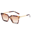Oversized square tortoise shell sunglasses with gold woven metal temples and brown gradient lenses - Leopard Frame Gradient Brown Lens