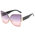 Lunettes de soleil papillon sans monture avec verres dégradés violet-rose et branches noires - Monture Dorée Verres Gris Rose
