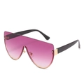 Flat top shield sunglasses featuring gradient purple lenses and gold metal hinge accents - Gold Frame Gradient Purple Lens
