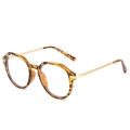 Stylish tortoiseshell polygon eyewear with slim golden metal temples and clear lenses - Tortoise Frame