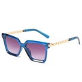 Oversized square blue transparent sunglasses with gold chain temples and purple gradient lenses - Blue Frame Gradient Grey Lens
