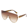 Shield sunglasses with brown gradient lenses and tortoise shell frames with gold details - Tortoiseshell Frame Brown Lens