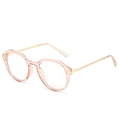 Pink transparent polygonal glasses frame with golden metal legs for women style - Brown Frame