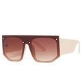 Übergroße Flat-Top-Sonnenbrille mit braunem Farbverlauf und cremeweißem Rahmen und Nieten - Off-White Rahmen Verlauf Tee Gläser