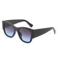 Square cat-eye sunglasses with black frames and gradient purple lenses featuring lattice temples - Black Frame Gray-Blue Gradient Lens