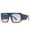 Oversized flat top sunglasses with black frame and blue-pink gradient lenses - Black Frame / Blue-Yellow Lens